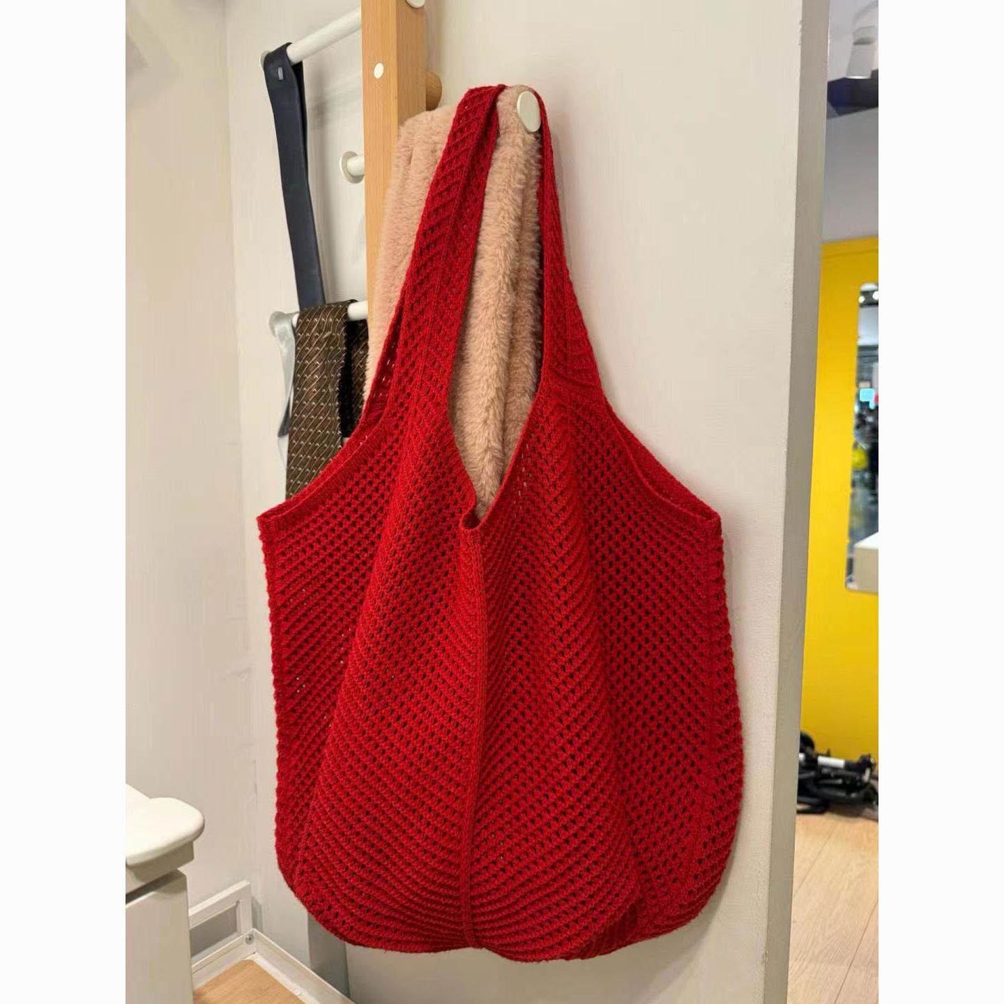 韩国复古钩针编织包包女2025度假休闲沙滩包手提托特包手工单肩包