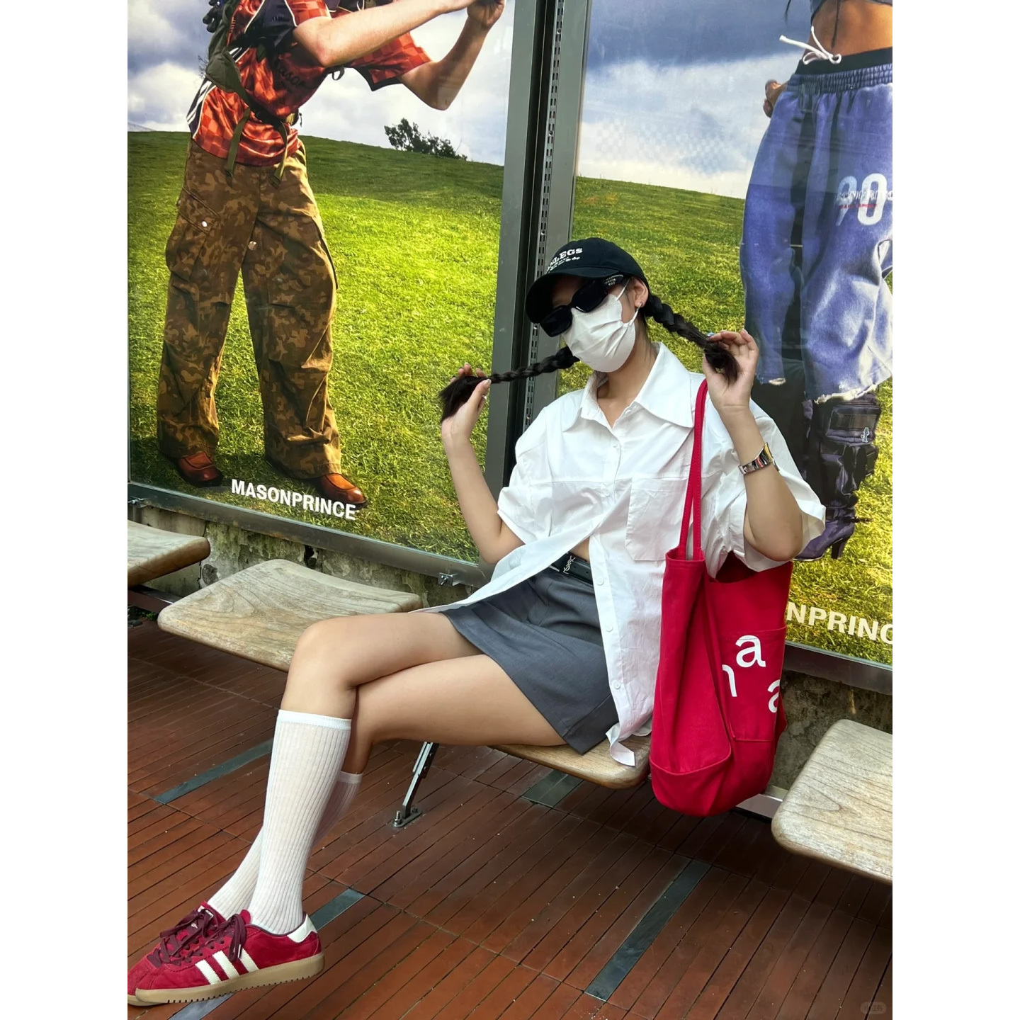 潮流字母帆布包单肩包女2025新款时尚大容量逛街红色托特包购物袋