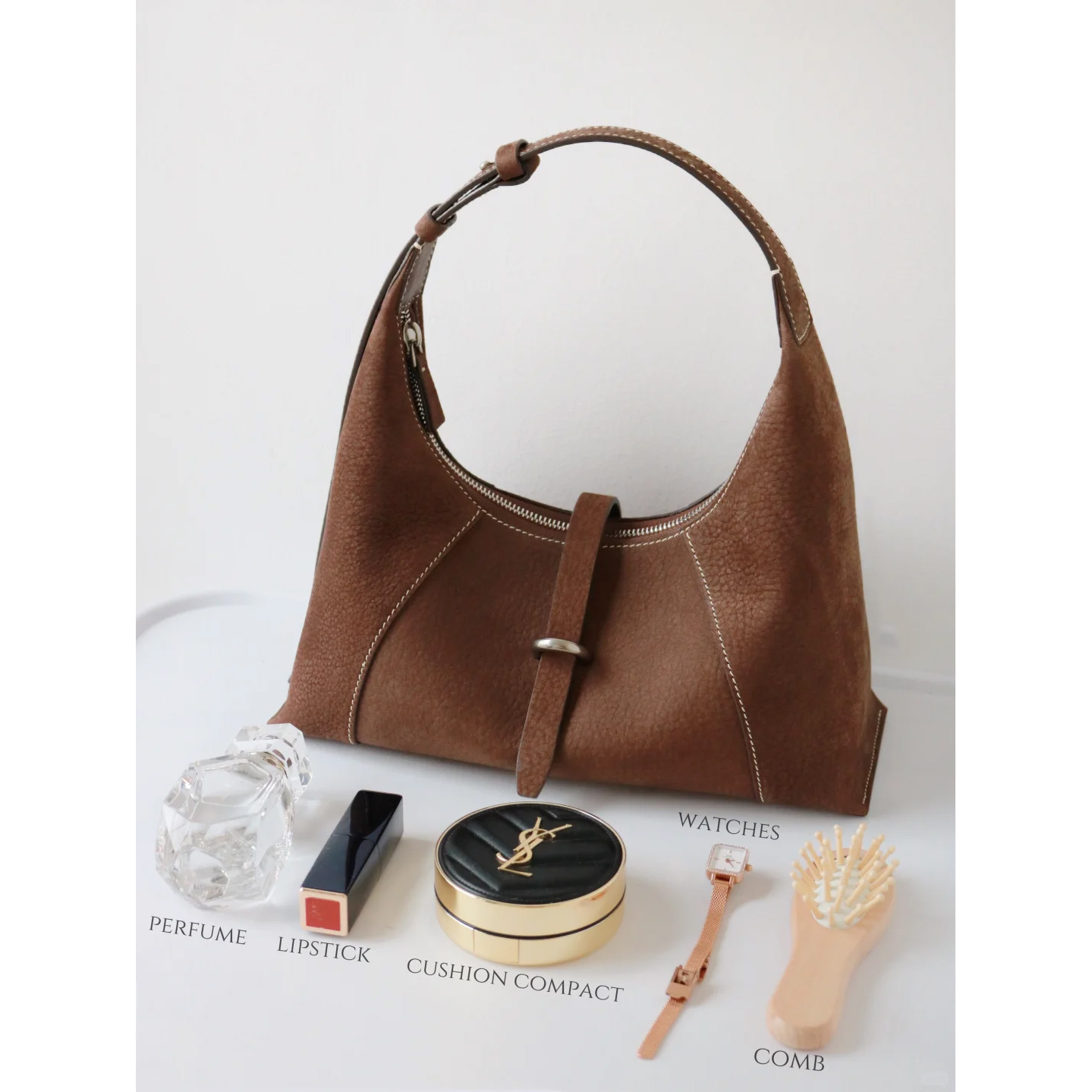 细荔枝纹单肩斜挎饺子包