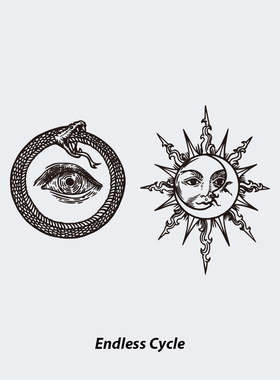 蛇纹太阳月亮纹身贴循环平衡