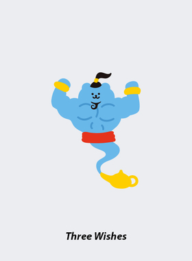 NEUF弗防水纹身贴《三个愿望》可爱版阿拉丁与神灯蓝色小精灵