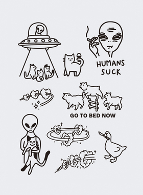 NEUF弗新款防水纹身贴人类学家宇宙星云飞碟外星人爱撸猫咪的ET