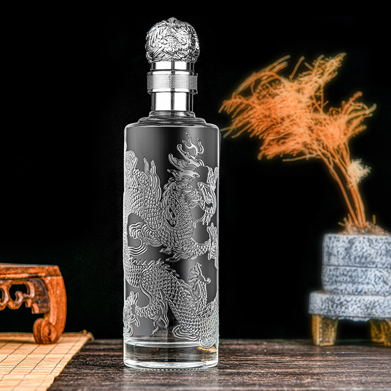 龙瓶一斤玻璃白酒瓶创意新款密封圆形中式酿酒高档一斤500ml分装