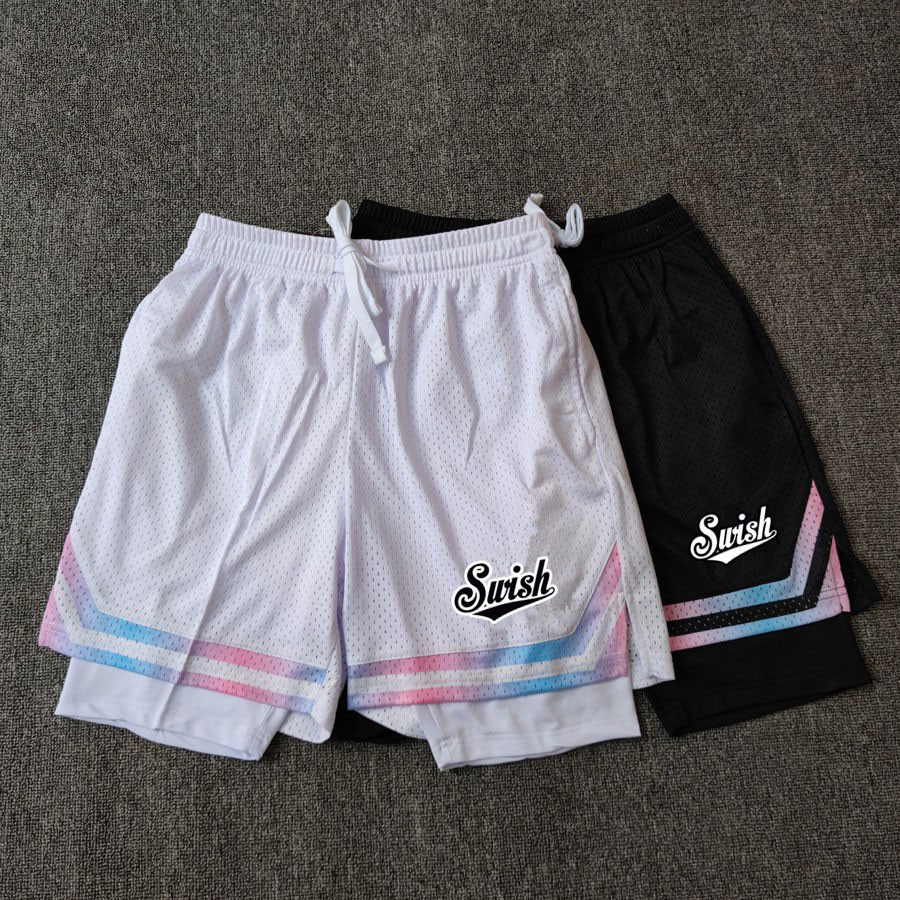 Swish美式篮球短裤男三分不过膝夏季假两件速干高弹训练运动裤潮