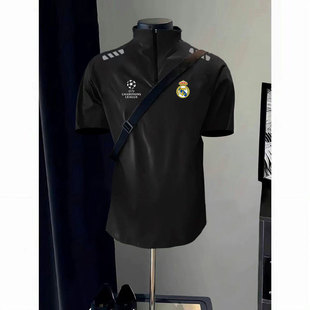 2026夏季 男跑步速干运动立领球衣衣宽松透气 皇马巴萨训练拉链短袖