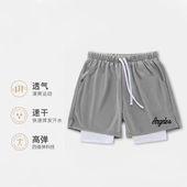 训练透气跑步速干假两件不过膝健身裤 夏季 男篮球运动裤 短裤 潮 美式