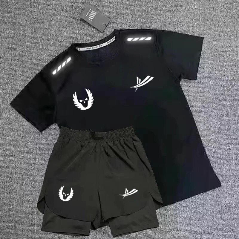 沃兰夏季速干运动套装男学生跑步篮球训练服体育生田径服健身衣服