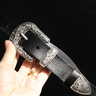 皮轩阁vintage复古金属扣配饰装 饰百搭ins风大银扣女士腰带皮带女