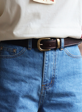 手工复古女士铜戒指头牛仔裤百搭皮带女夏头层牛皮真皮腰带ins风