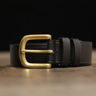 手工制作头层牛皮简约针扣铜扣皮带真皮腰带男女通用百搭款 西裤