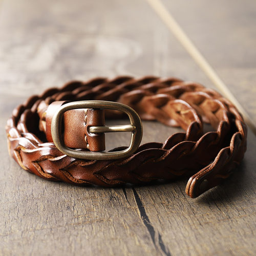 手工编织实心铜扣腰带