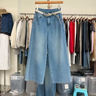 潮 女2026春高腰显瘦小个子九分裤 AP6513韩版 浅蓝四面弹直筒牛仔裤