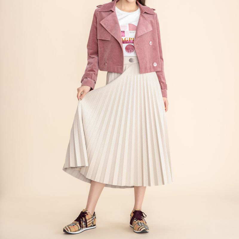 风笛2020秋装新款半身裙仿真皮打孔压褶裙百搭高腰a裙1y35022073