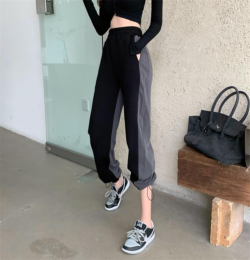 Real shot ~ real price ~ thick color matching sports pants women's loose and thin Korean high waist straight tube casual pants Leggings