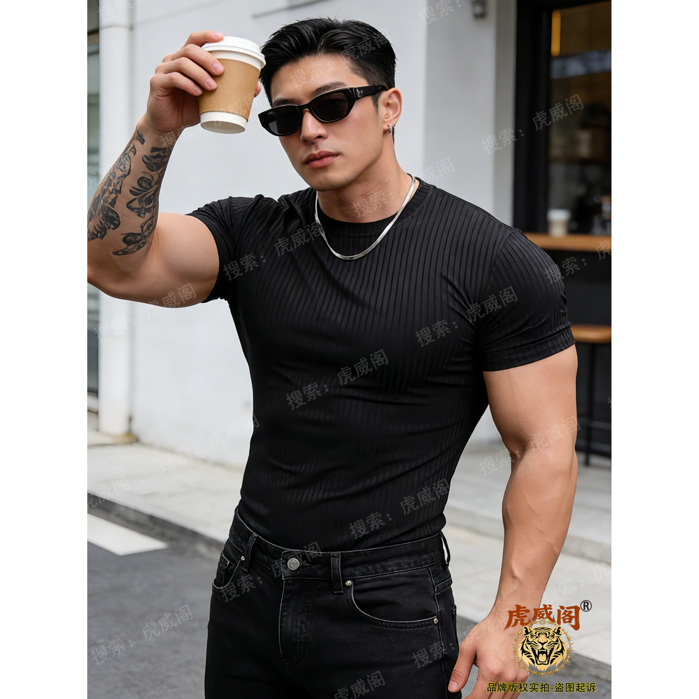 新款潮牌肌肉健身男T恤春夏季运动健身休闲条纹弹力速干韩版短袖,男装,T恤,淘宝优惠券,粉丝福利购,淘宝优惠卷