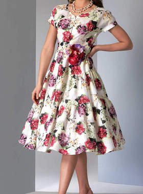 白色印花公主风收腰A字连衣裙优雅欧美定制做 tailored dresses