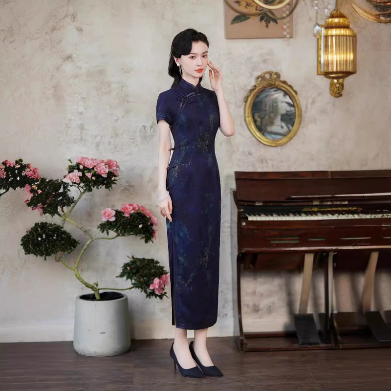 真丝旗袍长款夏季新款改良桑蚕丝