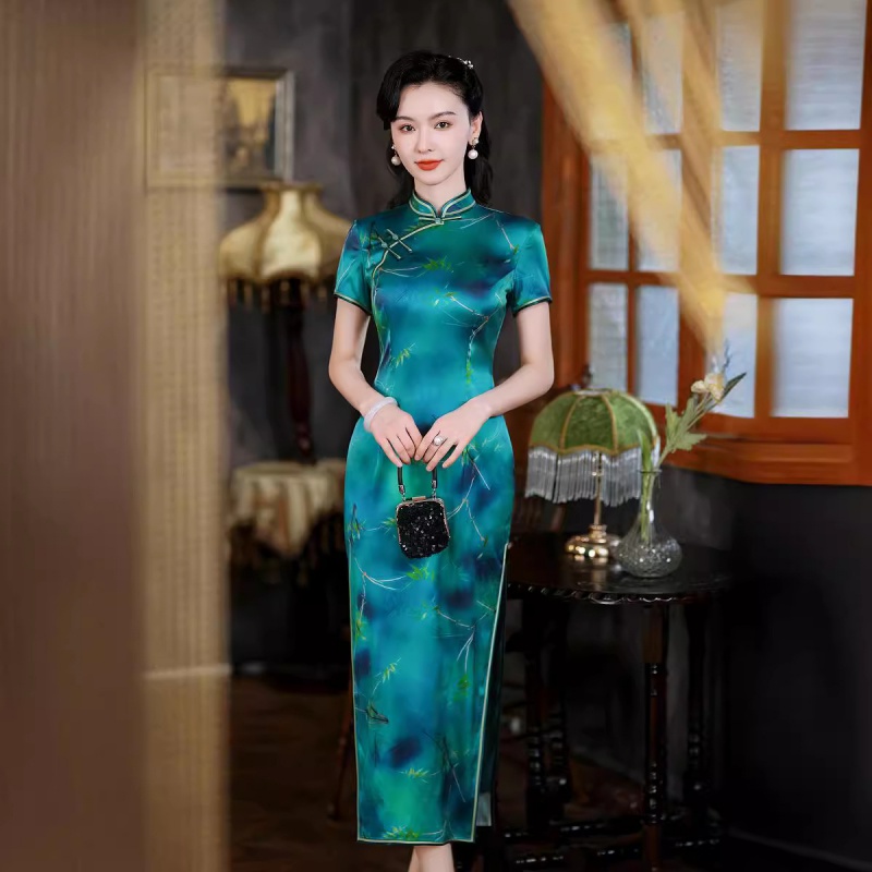 真丝旗袍长款夏季新款改良桑蚕丝