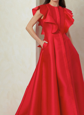 大红色主持婚礼晚宴礼服连衣裙优雅欧美定制做 tailored dresses