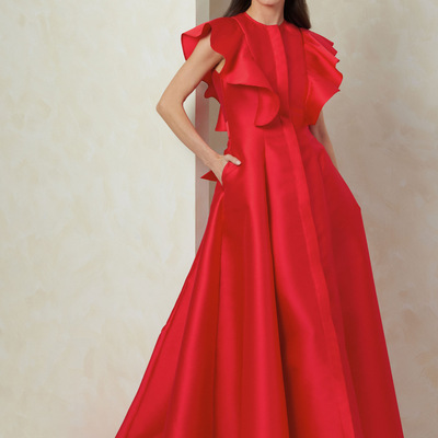 大红色主持婚礼晚宴礼服连衣裙优雅欧美定制做 tailored dresses