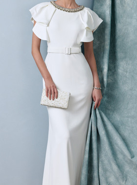 白色丝毛缎礼服真丝连衣裙欧美性感夏量身定制tailored dresses