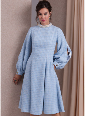 天蓝色花呢小香风长袖A摆连衣裙春秋欧美定制做 tailor dresses