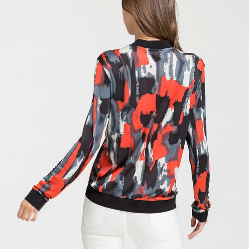 真丝印花外套长袖拉链开衫女休闲