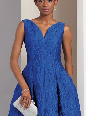 宝蓝色V领A型时装连衣裙欧美派对定制做party tailored dresses