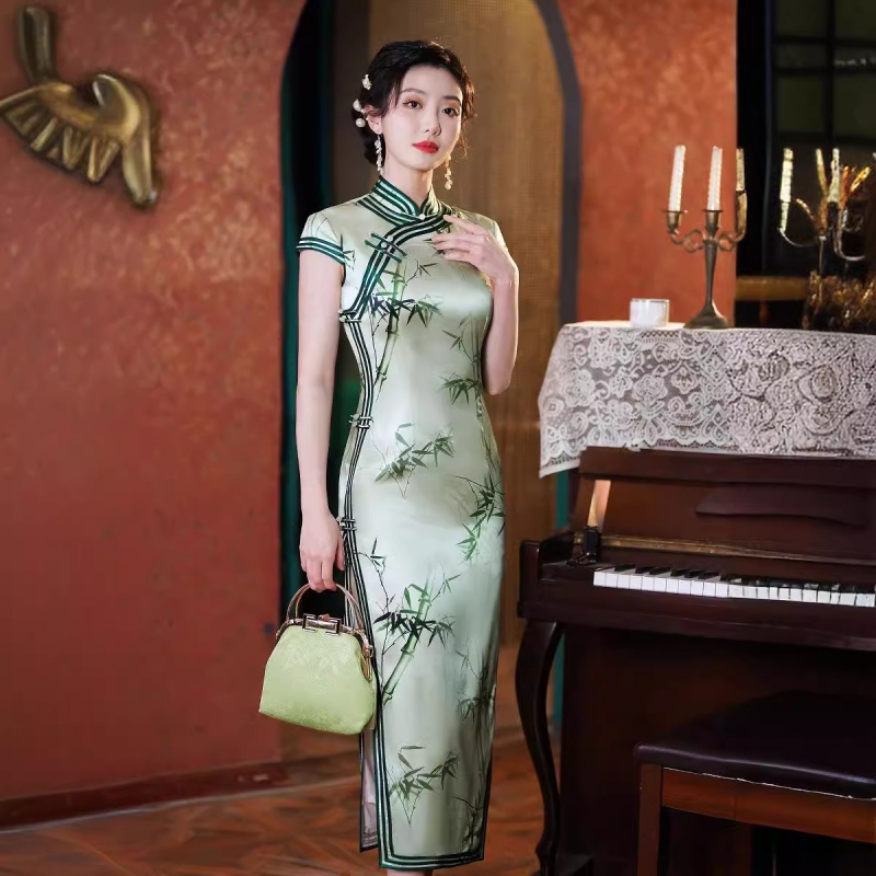 真丝旗袍长款夏季新款改良桑蚕丝