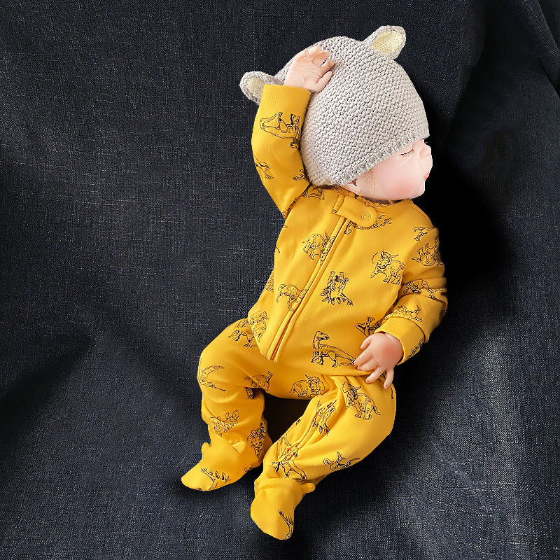 外贸童装新生儿纯棉连体衣男女宝宝双头拉链包脚爬服哈衣婴儿衣服