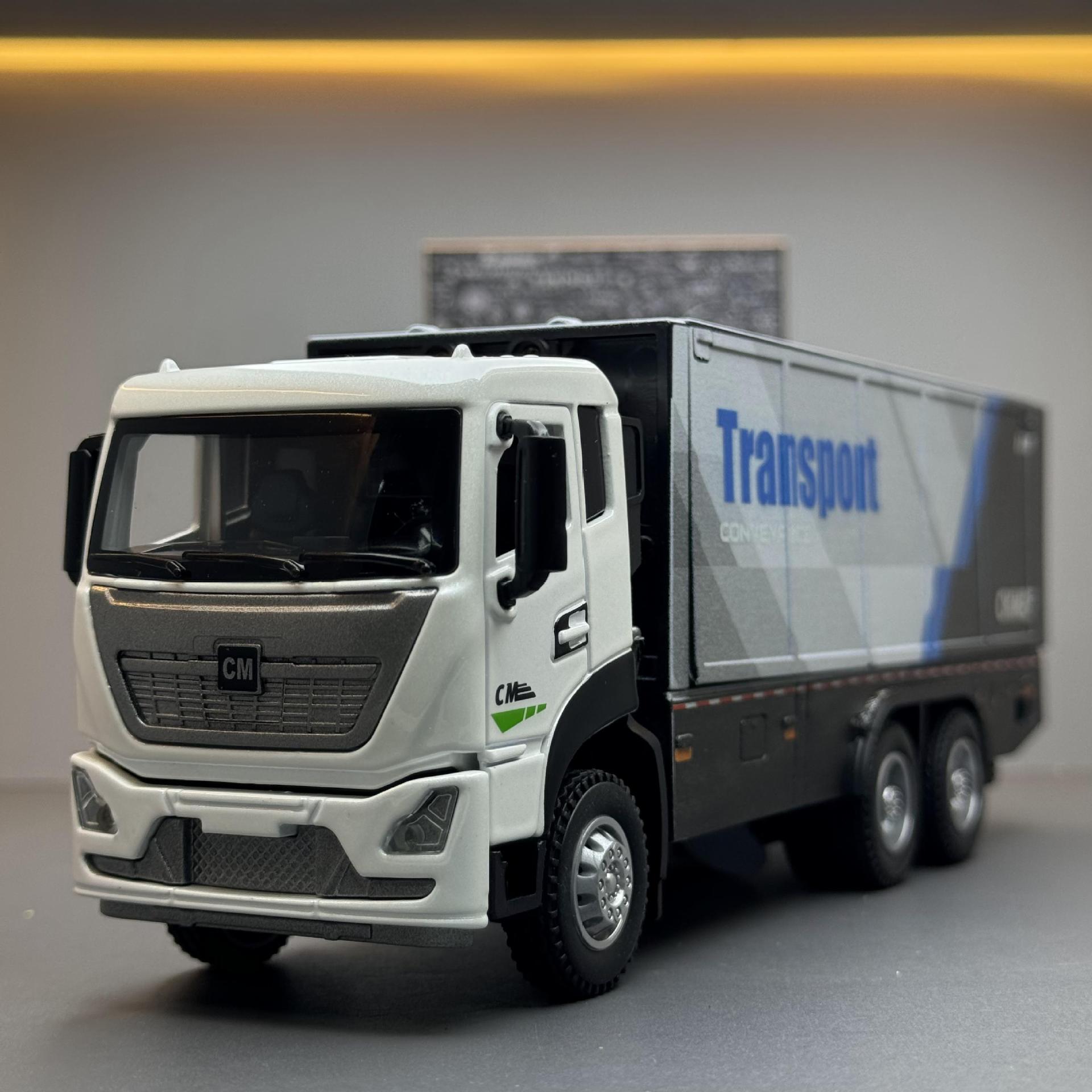 驰美合金车模1:32翼展式货柜车声光回力玩具汽车音效模型摆件