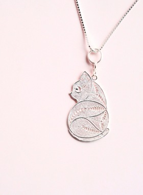 姜央男女皆可纯银猫咪小猫锁骨链