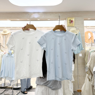 十三行夏季新款小马烫钻短袖T恤女夏季圆领百搭设计感休闲上衣