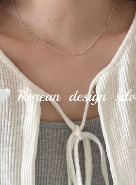 韩版ins风小清新银素链 S925简约纯银蓝紫色滴釉圆珠项高级感叠戴