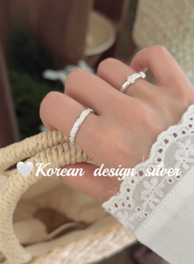 韩版ins风简约设计素圈饰品 S925纯银爆闪菱形锆石拼接戒指高级感