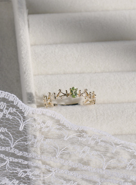 日系nojess秋冬新款天然月光石戒指 925银镀金复古叠戴戒子