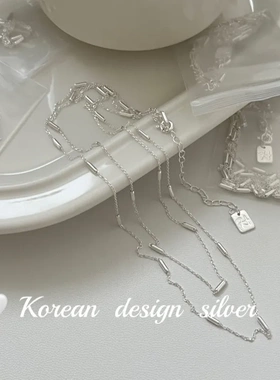韩国东大门ins风银饰品 S925纯银双层管管一字拼接项链简约设计感