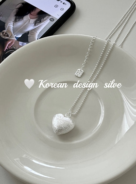 韩版ins风银饰品S925纯银拉沙爱心项链锁骨链女长款秋冬毛衣链女