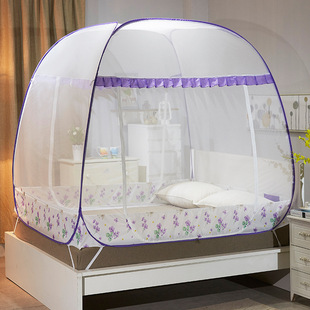 免安装蚊帐1.5m床家用 简约1.8m防摔儿童蒙古包三开门拉链免支架