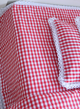 ins风纯棉加厚老粗布床单全棉单双人1.5m1.8m2米简约格子被单