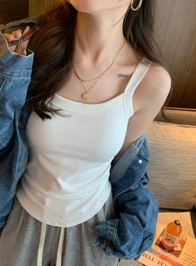 爆款韩版纯棉吊带美背背心固定杯带胸垫裹胸修身外穿打底短款上衣