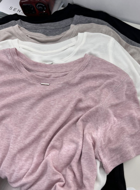 轻薄柔软莱赛尔天丝短袖t恤女夏季宽松温柔纯色圆领清凉面膜上衣