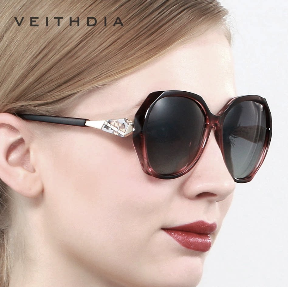Veithdia/威斯．蒂亚 女士偏光镜可配近视防紫外线太阳镜镶钻墨镜