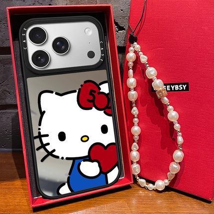 C家联名爱心kitty凯蒂猫适用苹果17promax手机壳iphone16pro保护套15/14promax卡通13亚克力磁吸镜面12男女