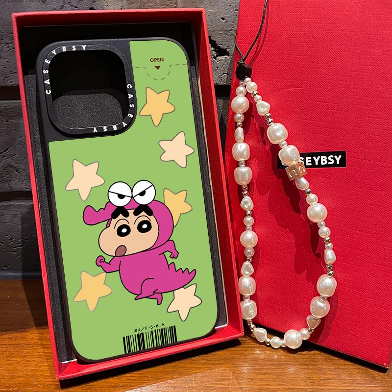 CASE联名蜡笔小新绿条纹恐龙适用iphone16promax手机壳苹果17pro保护套15可爱卡通13pro磁吸镜面14亚克力C壳