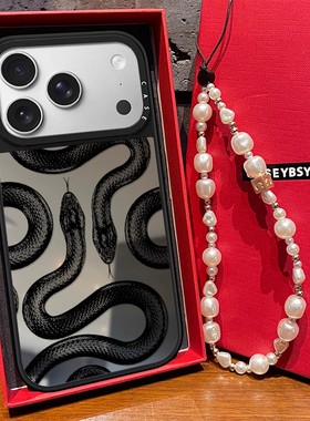 C家联名黑色大蛇王适用苹果17pro手机壳iphone15promax补妆镜16保护套13pro亚克力MagSafe磁吸14卡通女款