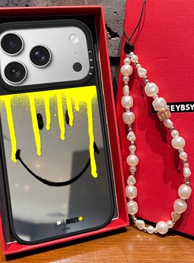 C家联名黄色笑脸适用苹果17pro手机壳iphone15promax保护套16亚克力13pro可爱卡通14镜面MagSafe磁吸女