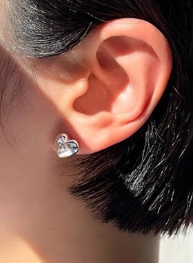 气质新款双爱心耳钉全铜高级感轻奢耳环日韩风简约立体桃心耳饰女