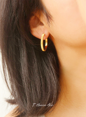 新品法式港风圆圈齿轮大耳环小众经典素圈耳扣耳饰气质高级感耳饰