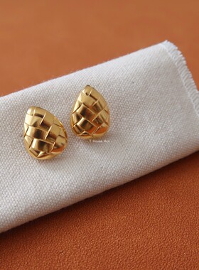 镀18k金不褪色编织水滴耳环法式复古耳钉欧美钛钢耳饰简约百搭女
